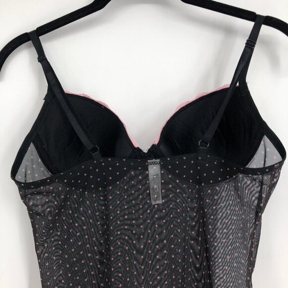 Donna L'oren Gold Label Black Pink Polka Lace Babydoll Cami Lingerie Bra Top S - Picture 7 of 12